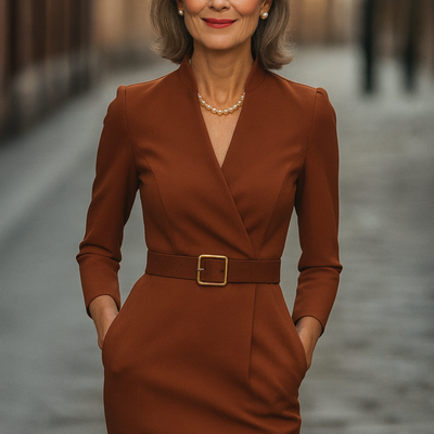 Kloey – elegant midikjole med belte og krage