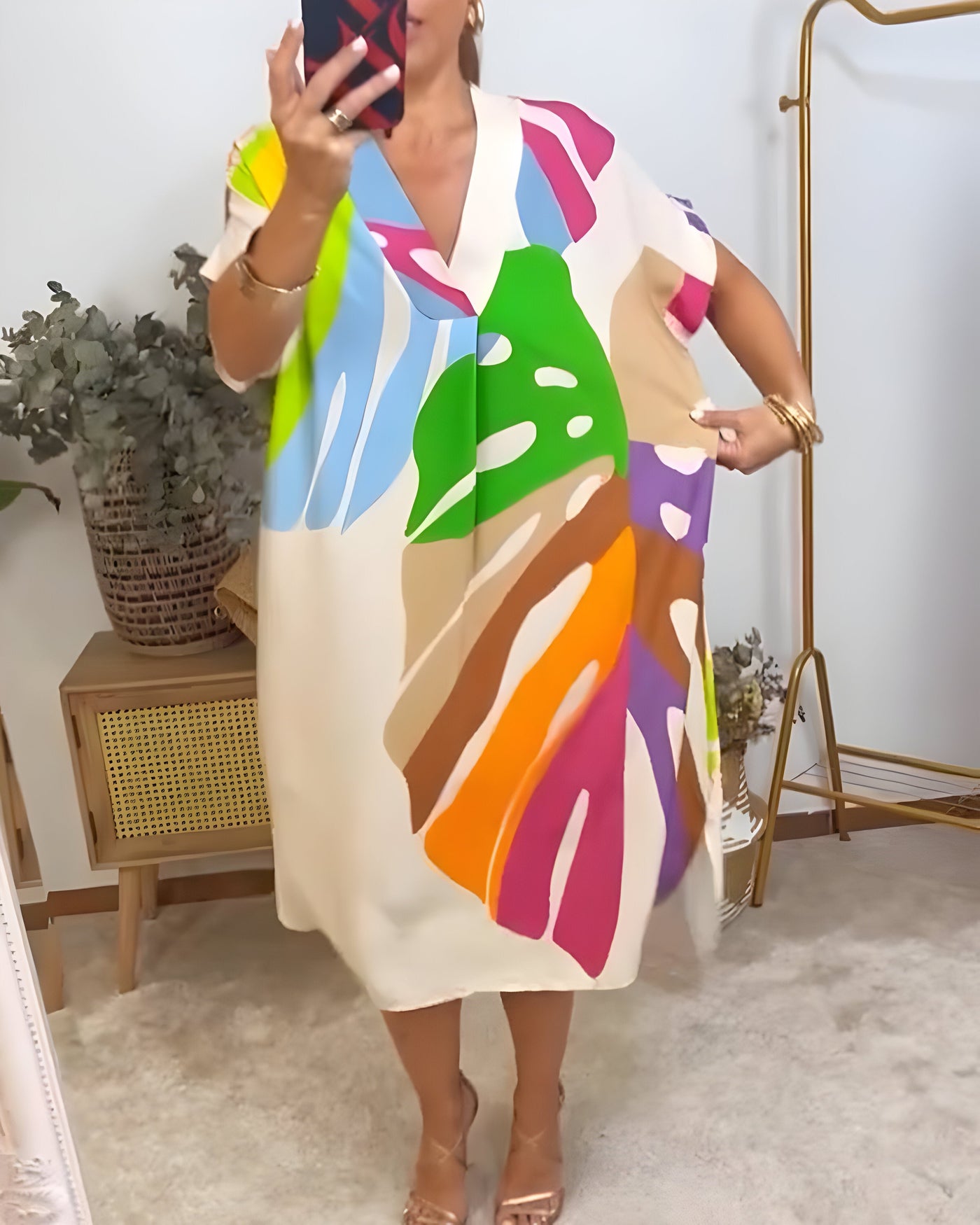 Nerissa™ - Casual dress with colorful foliage print for a fresh and natural look