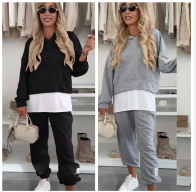 Philippine™ - Patchwork Hooded Sweatshirt Set