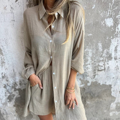 Alora™ - Women's Long Sleeve Shirt and Shorts Set