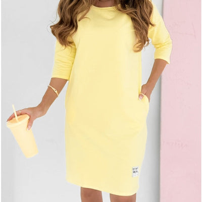 Lieka™ - Round Neck 3/4 Sleeve Dress with Pockets