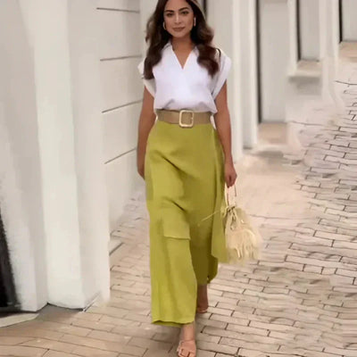 Myla™ - Women's Set: V-neck Top and Flare Pants