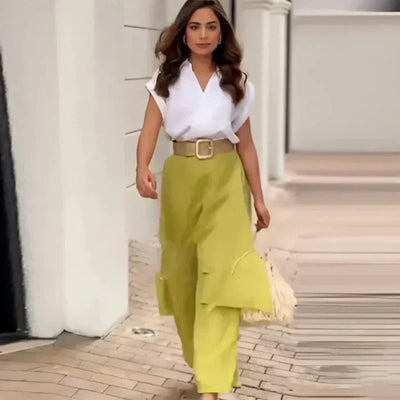 Myla™ - Women's Set: V-neck Top and Flare Pants