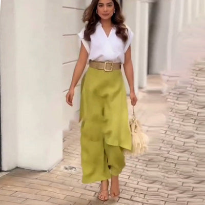 Myla™ - Women's Set: V-neck Top and Flare Pants