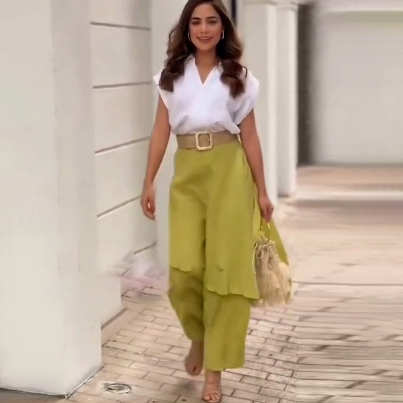Myla™ - Women's Set: V-neck Top and Flare Pants