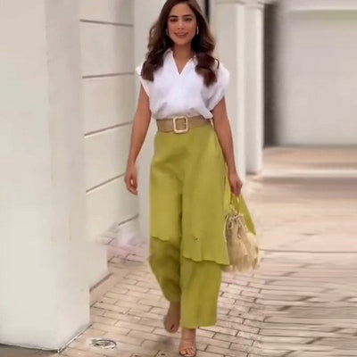 Myla™ - Women's Set: V-neck Top and Flare Pants