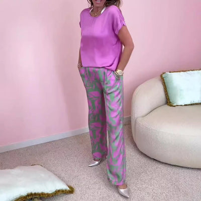 Malika™ - 2-Piece Set: Top &amp; Wide Printed Pants