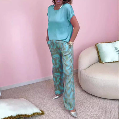 Malika™ - 2-Piece Set: Top &amp; Wide Printed Pants