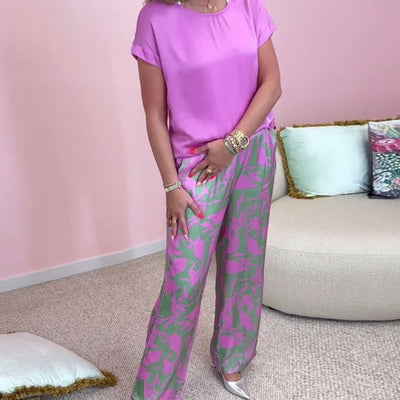 Malika™ - 2-Piece Set: Top &amp; Wide Printed Pants