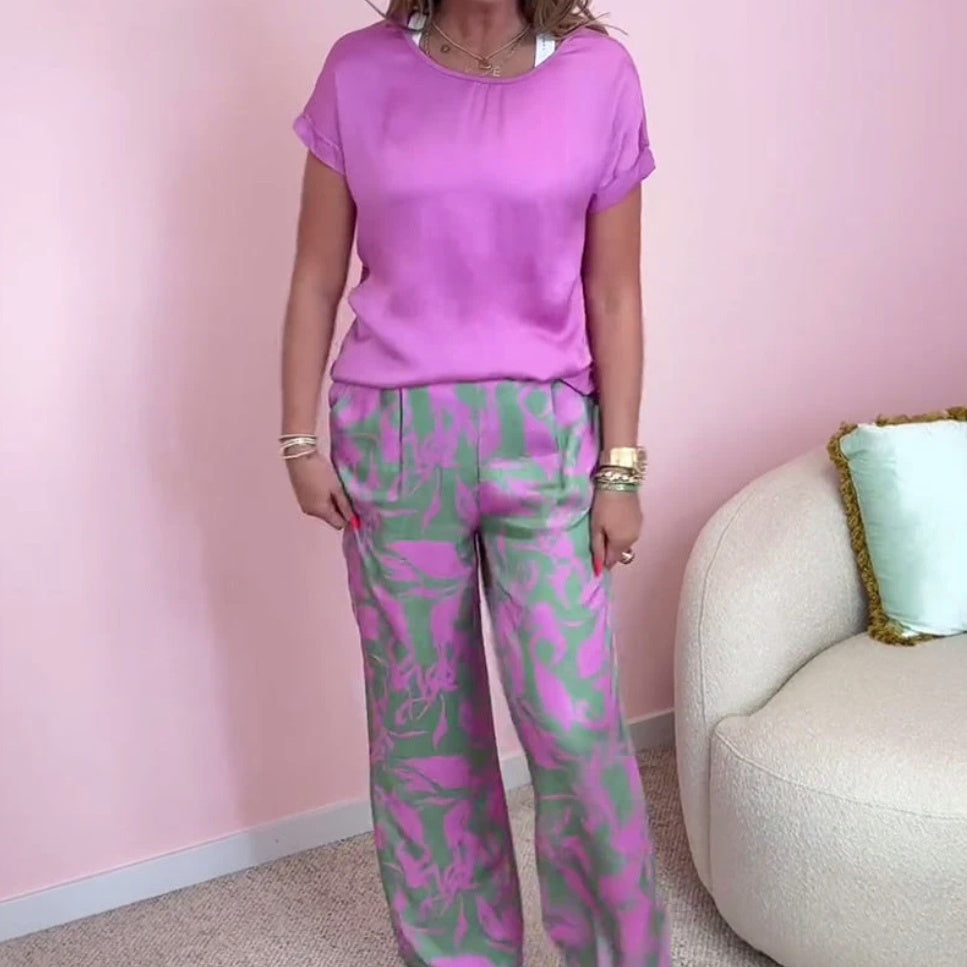 Malika™ - 2-Piece Set: Top &amp; Wide Printed Pants
