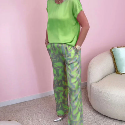 Malika™ - 2-Piece Set: Top &amp; Wide Printed Pants